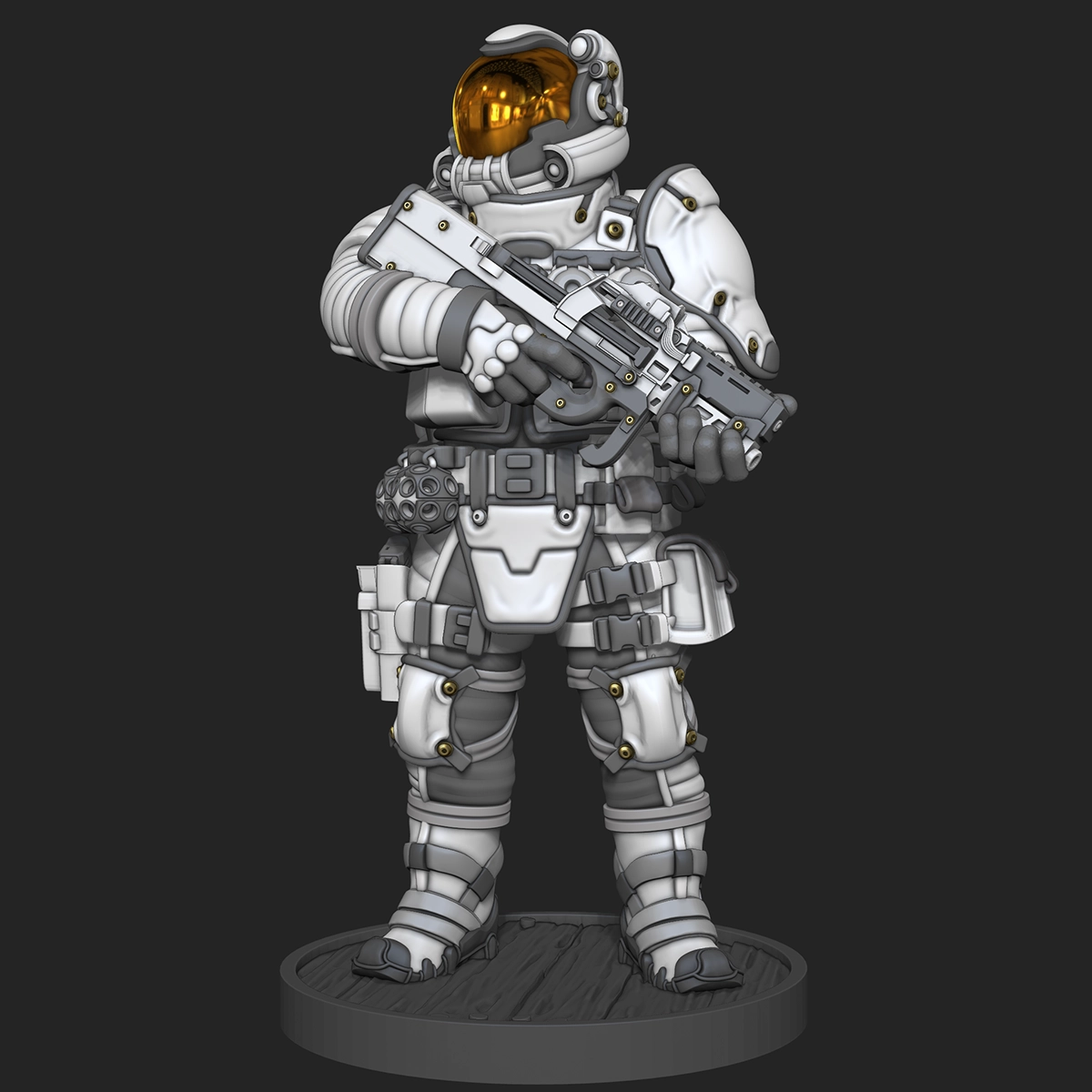 S.A.T.O.R. Centurion miniature render — Order faction trooper with gold visor and white armor